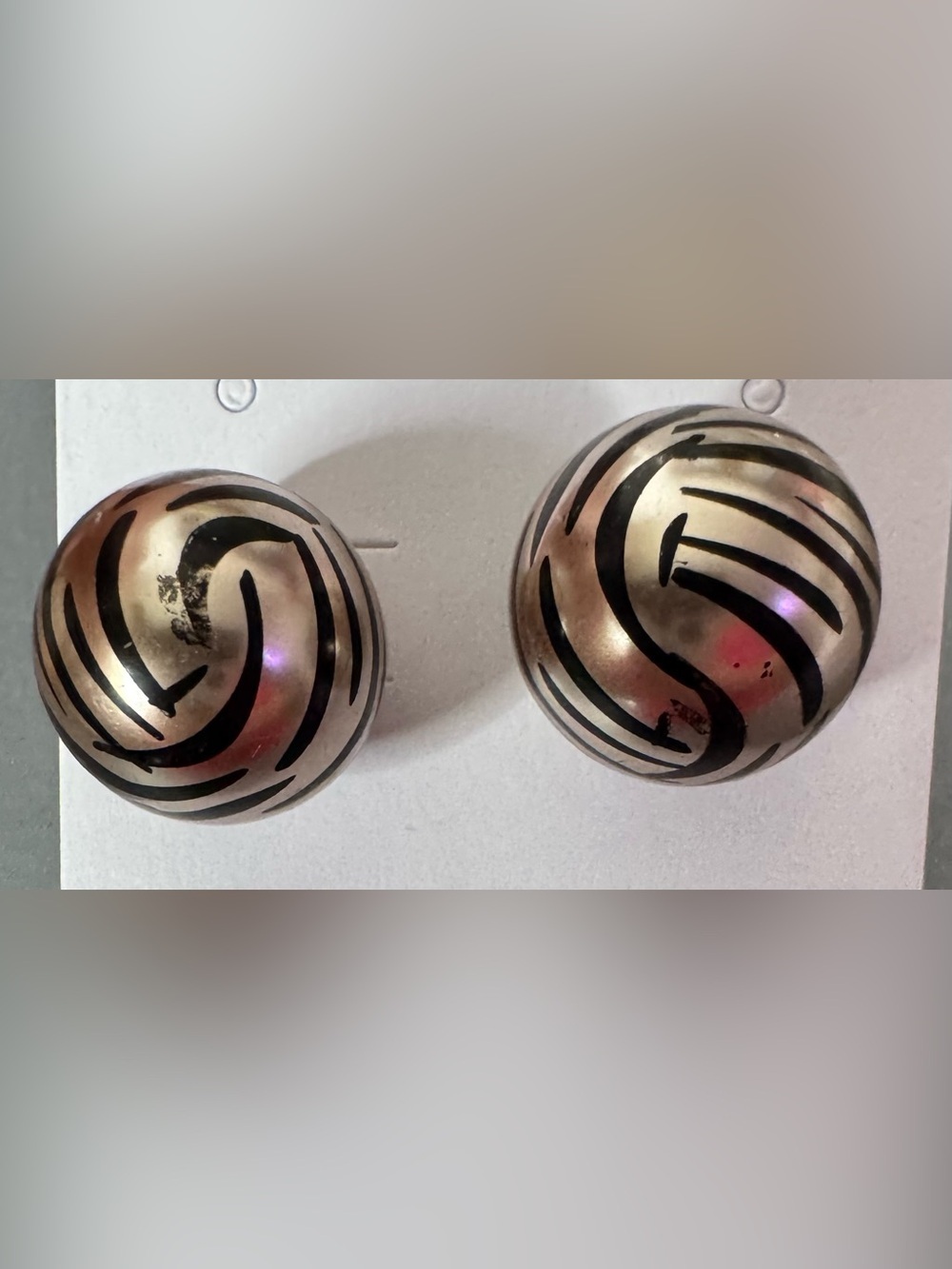 Silver-Tone Black Pattern Dome Stud Earrings - Women Jewelry zebra animal print